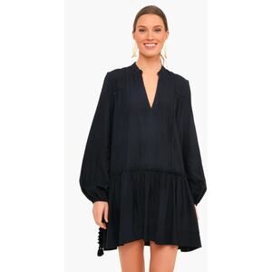 Pomander Place Ophelia Coverup Dress Black Crepe Tassel Lightweight Boho Size L